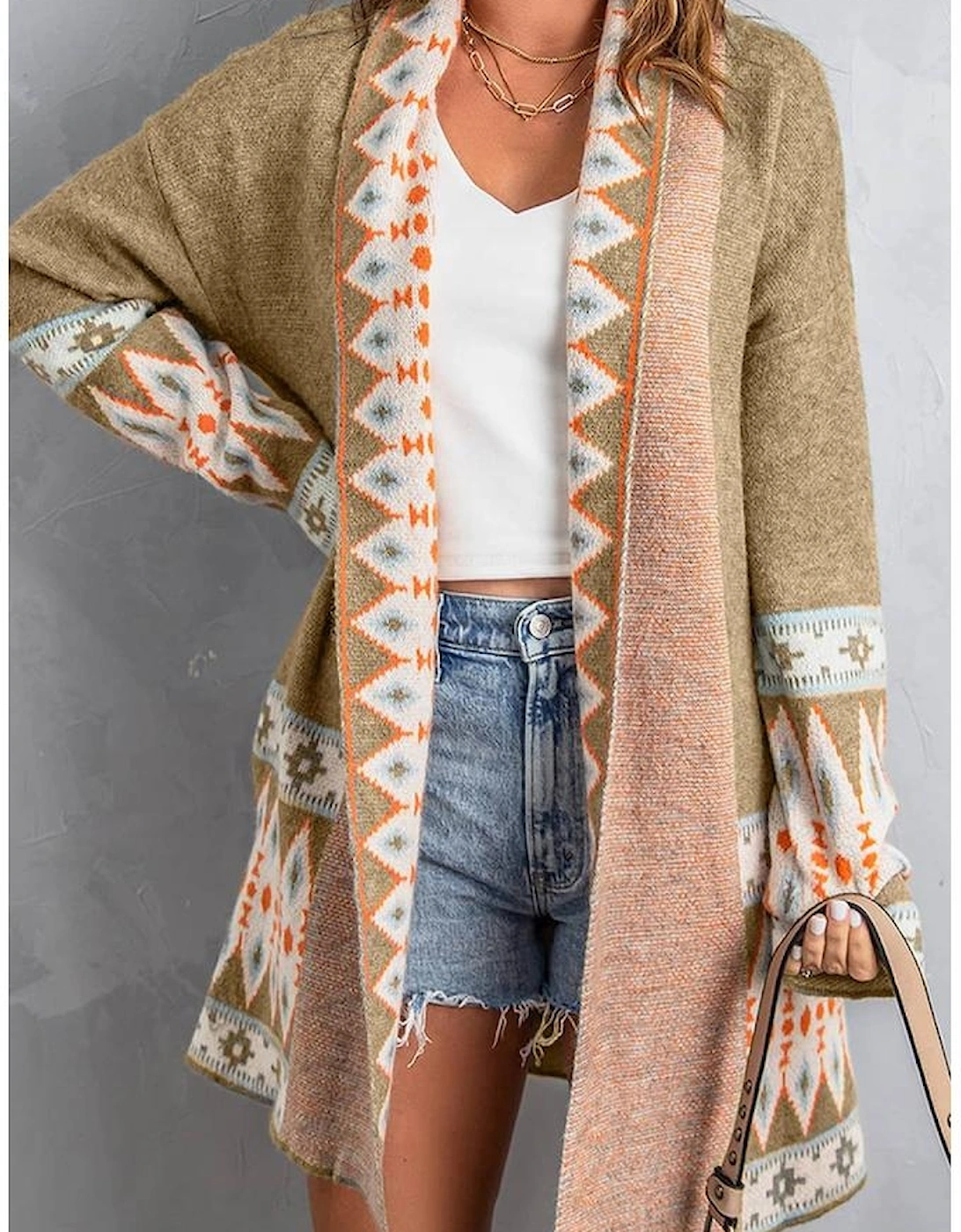 Azura Exchange Khaki Aztec Print Knitted Cardigan