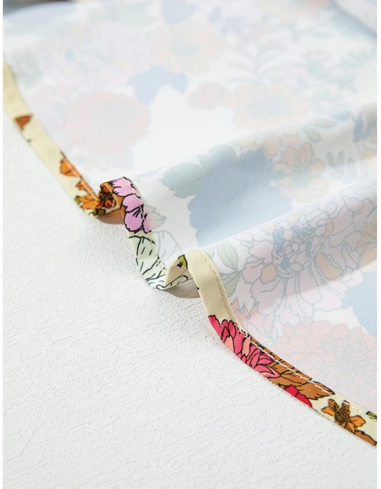 Apricot Ruffled Shoulder Long Sleeve Floral Blouse