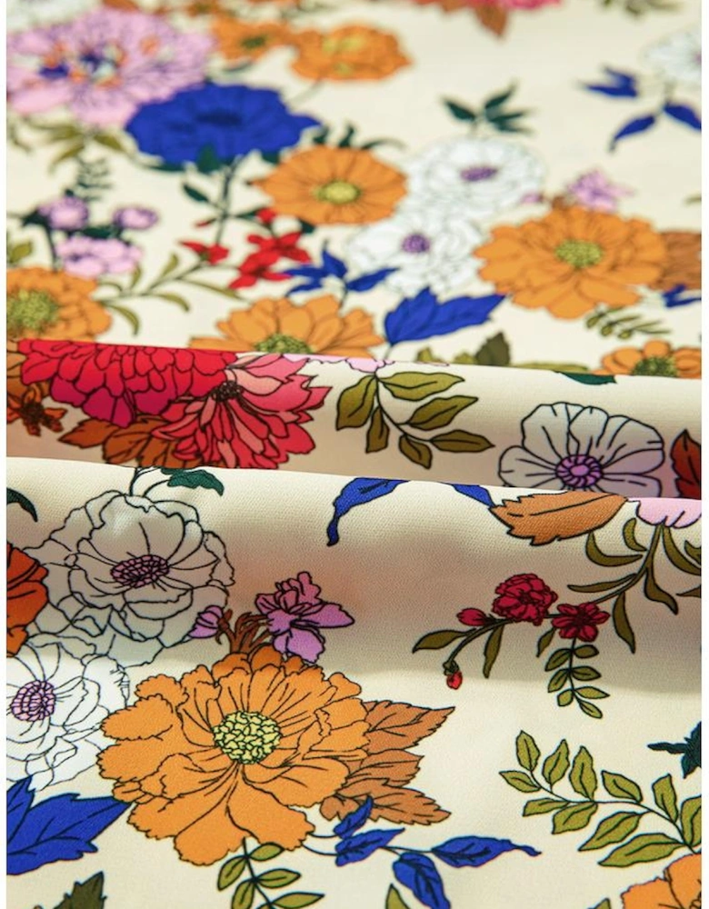 Apricot Ruffled Shoulder Long Sleeve Floral Blouse