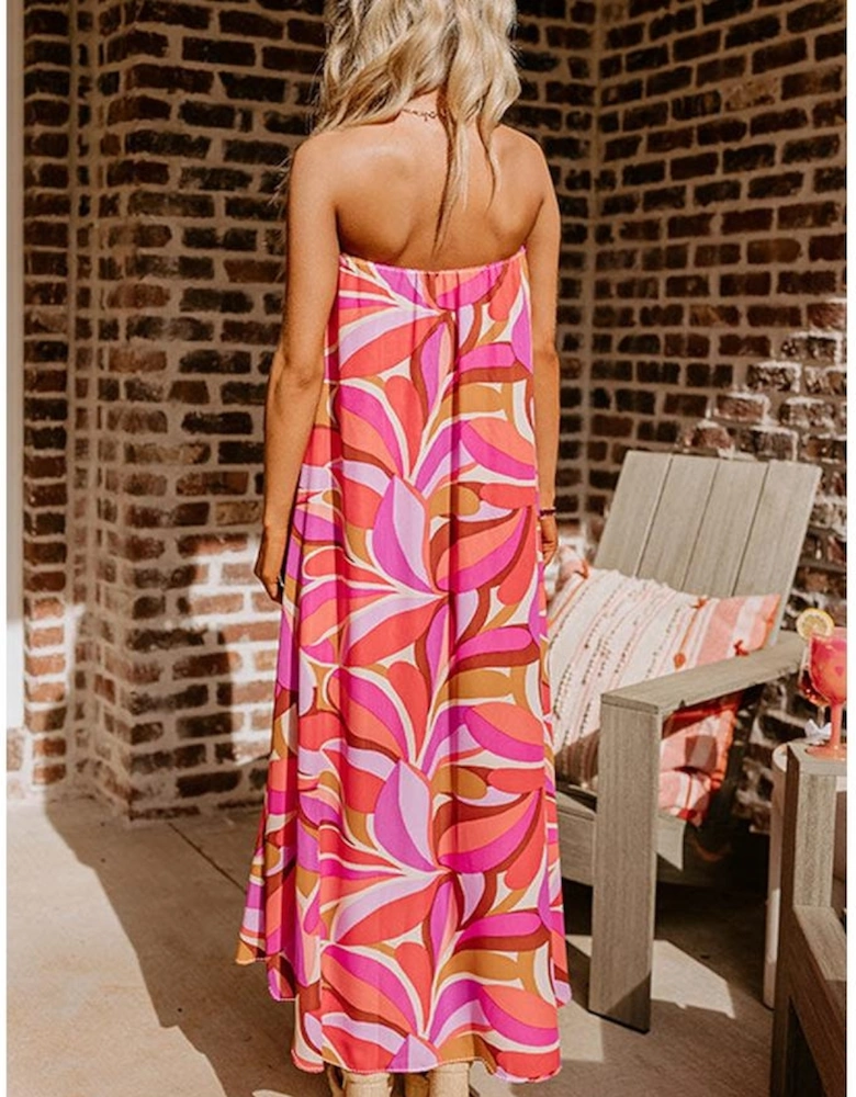 Rose Floral High Low Bandeau Vacay Dress