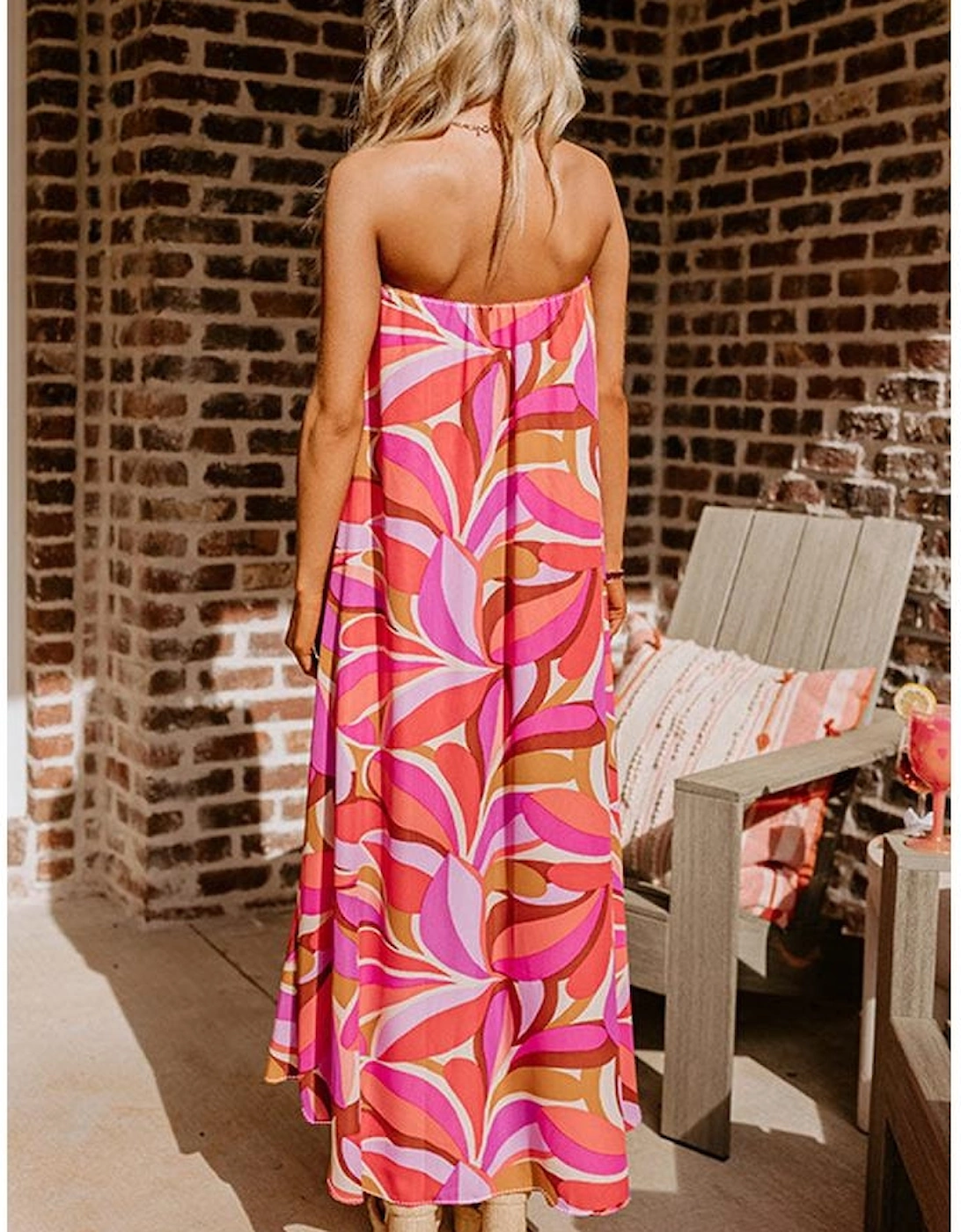 Rose Floral High Low Bandeau Vacay Dress