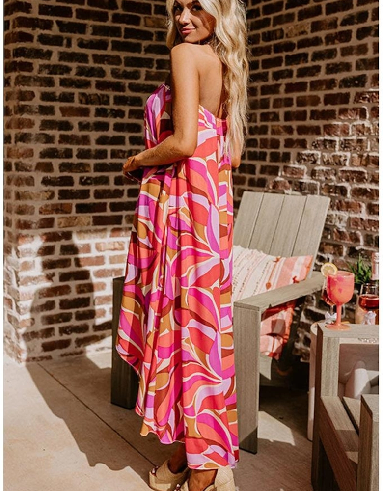 Rose Floral High Low Bandeau Vacay Dress