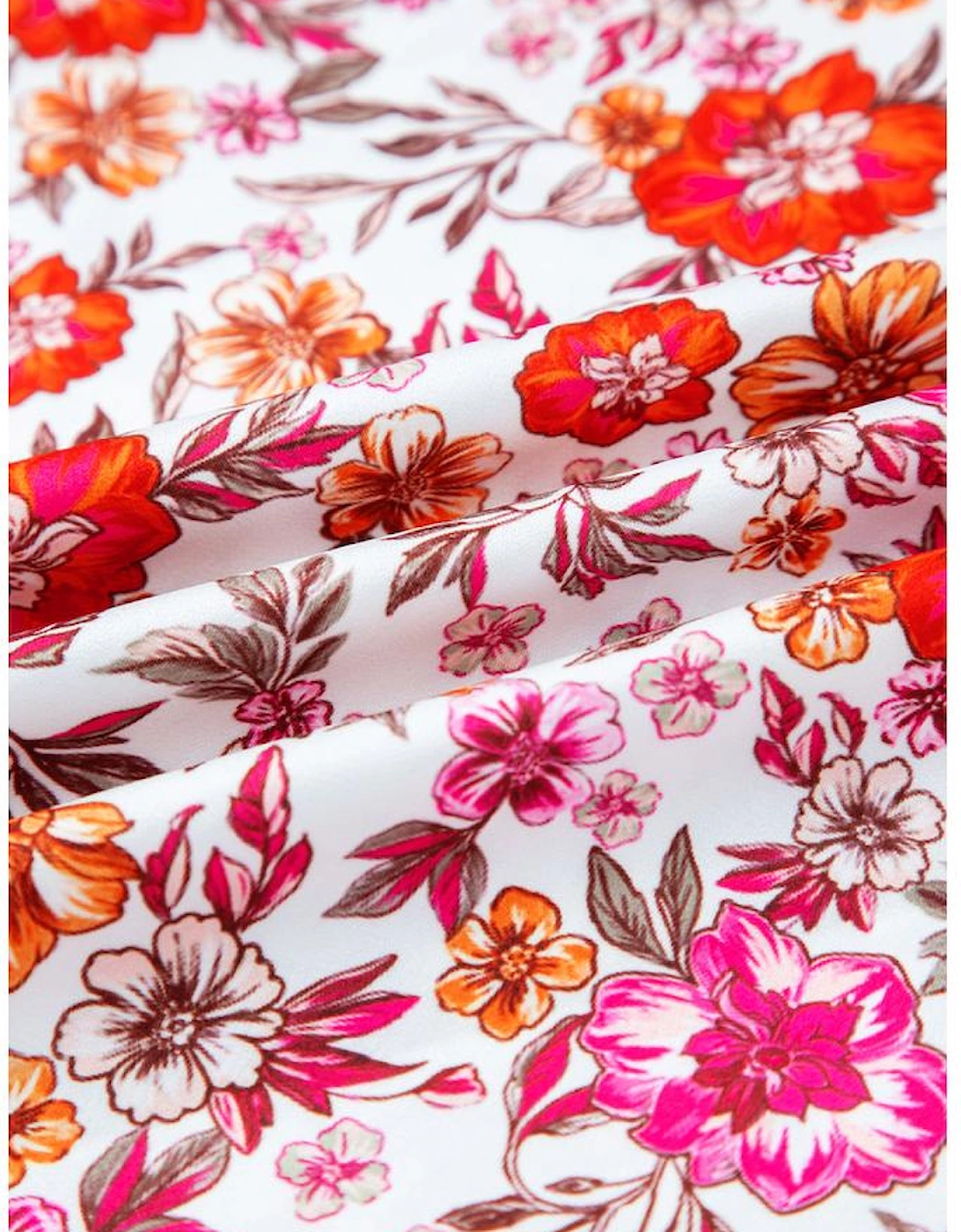 Pink Floral Print Tie Split Neck Bracelet Sleeve Blouse