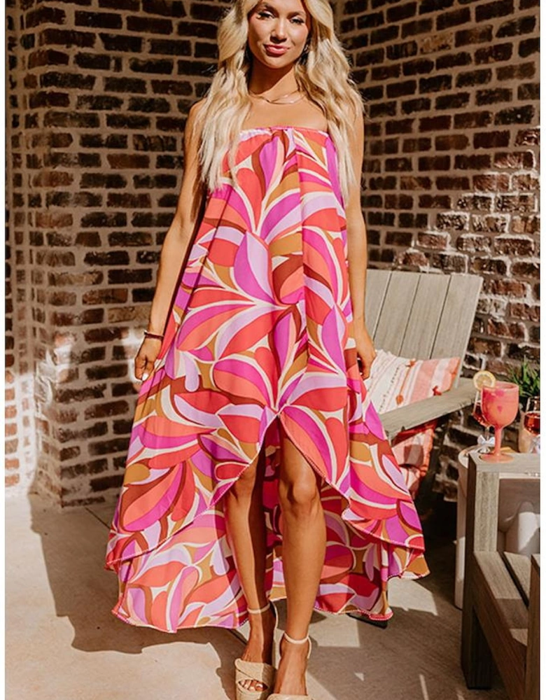 Rose Floral High Low Bandeau Vacay Dress