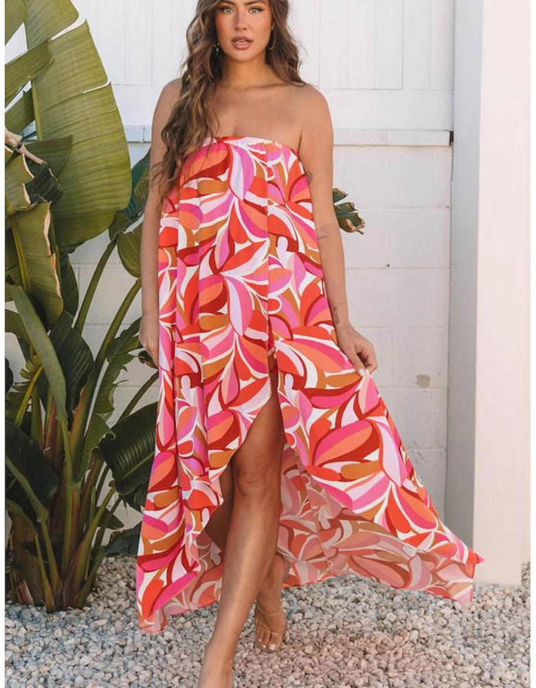 Rose Floral High Low Bandeau Vacay Dress