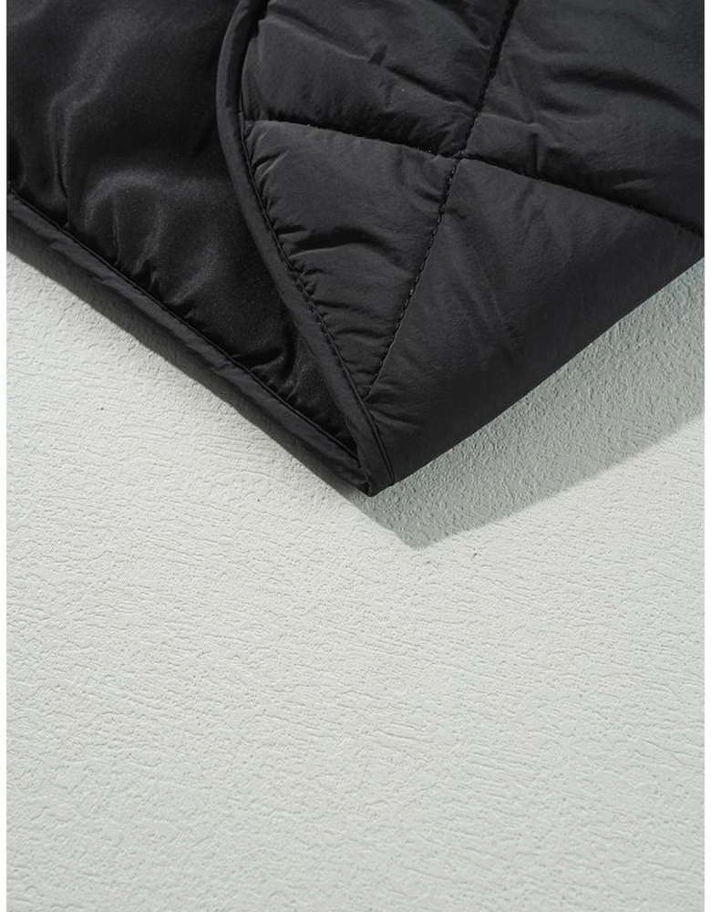 Black Quilted High Neck Button Up Pocket Vest Coat
