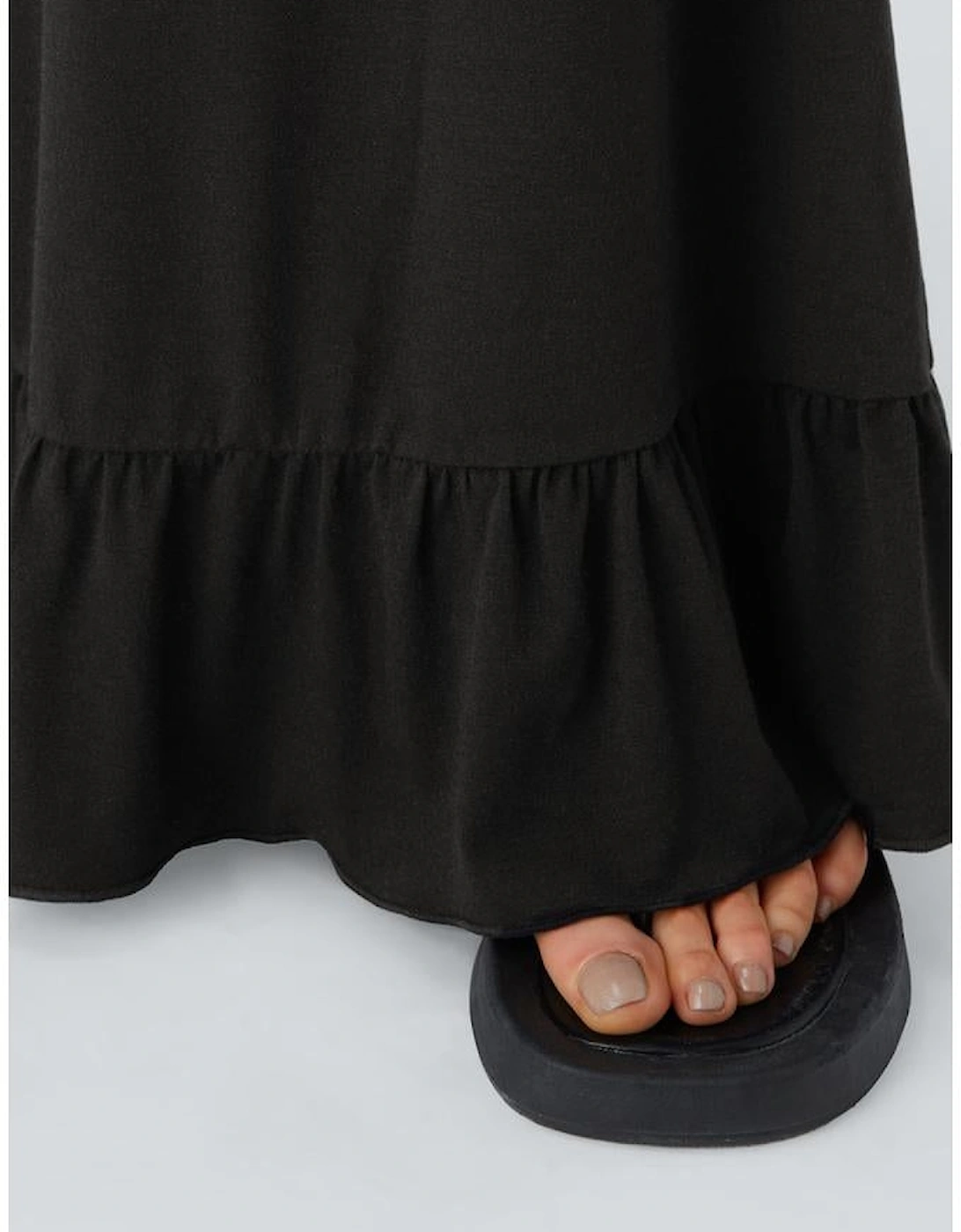 Black Ruffled Wide Leg Pull On High Waist Pants with Pockets