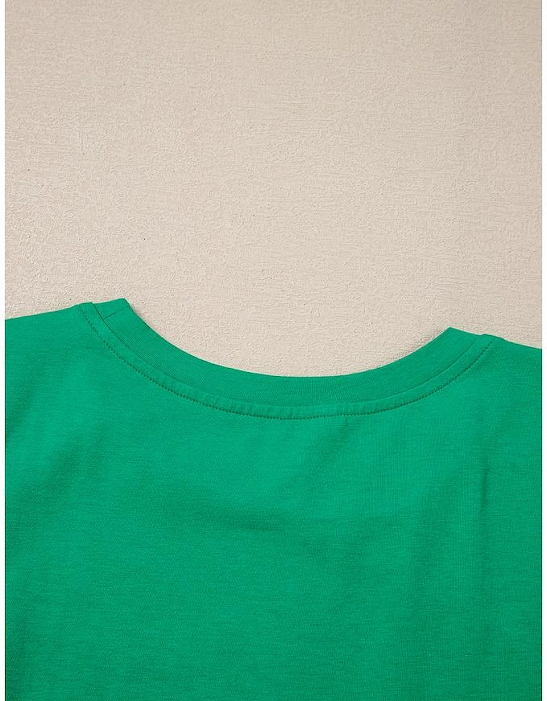 Dark Green Embroidered Ruffled Sleeve Slim Fit Crew Neck Top, 13 of 12