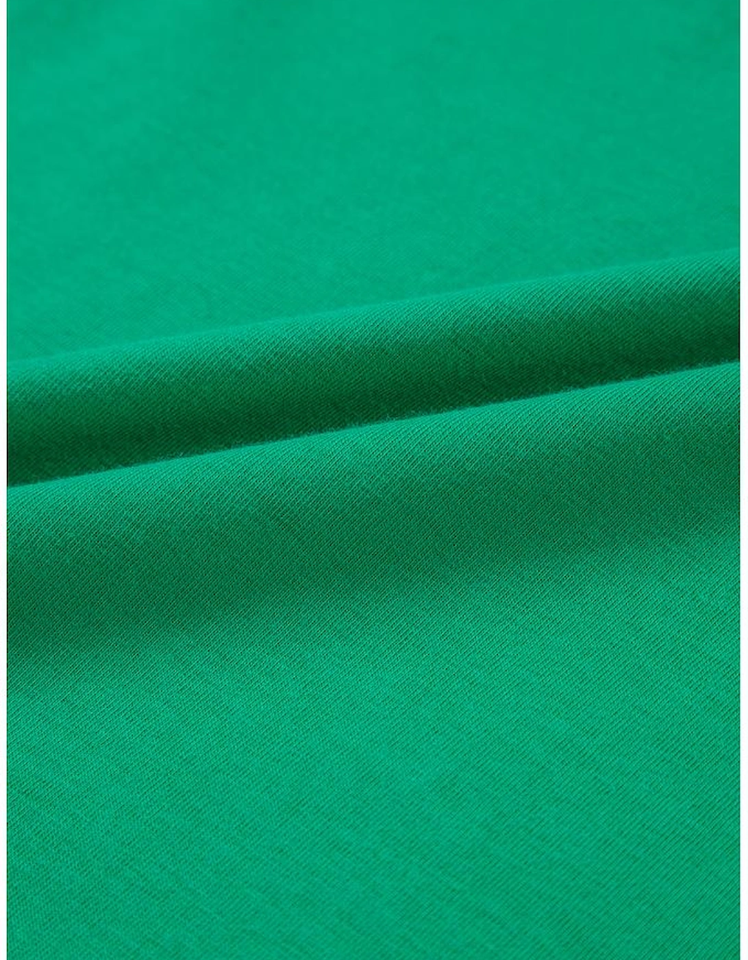 Dark Green Embroidered Ruffled Sleeve Slim Fit Crew Neck Top