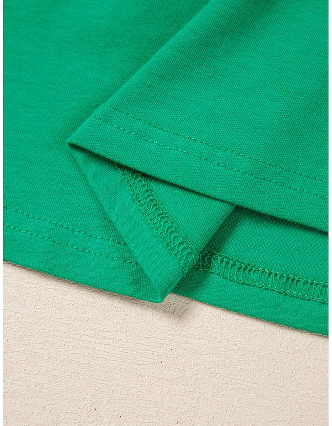 Dark Green Embroidered Ruffled Sleeve Slim Fit Crew Neck Top