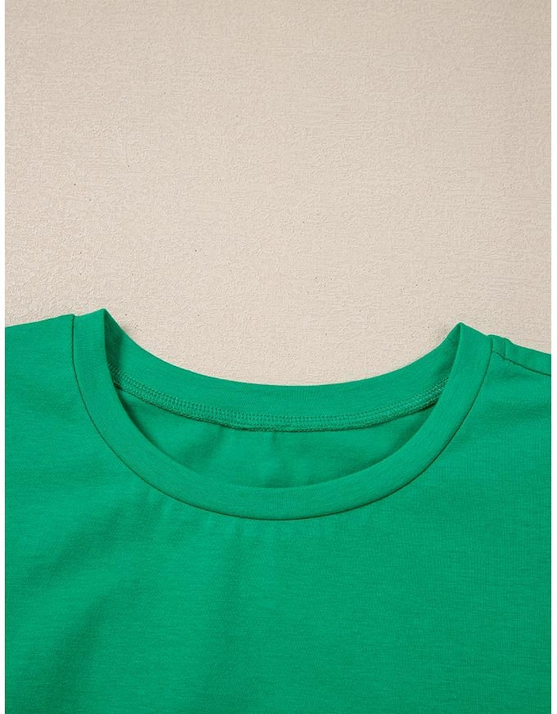 Dark Green Embroidered Ruffled Sleeve Slim Fit Crew Neck Top