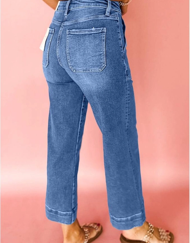Sky Blue Cropped High Rise Wide Leg Jeans