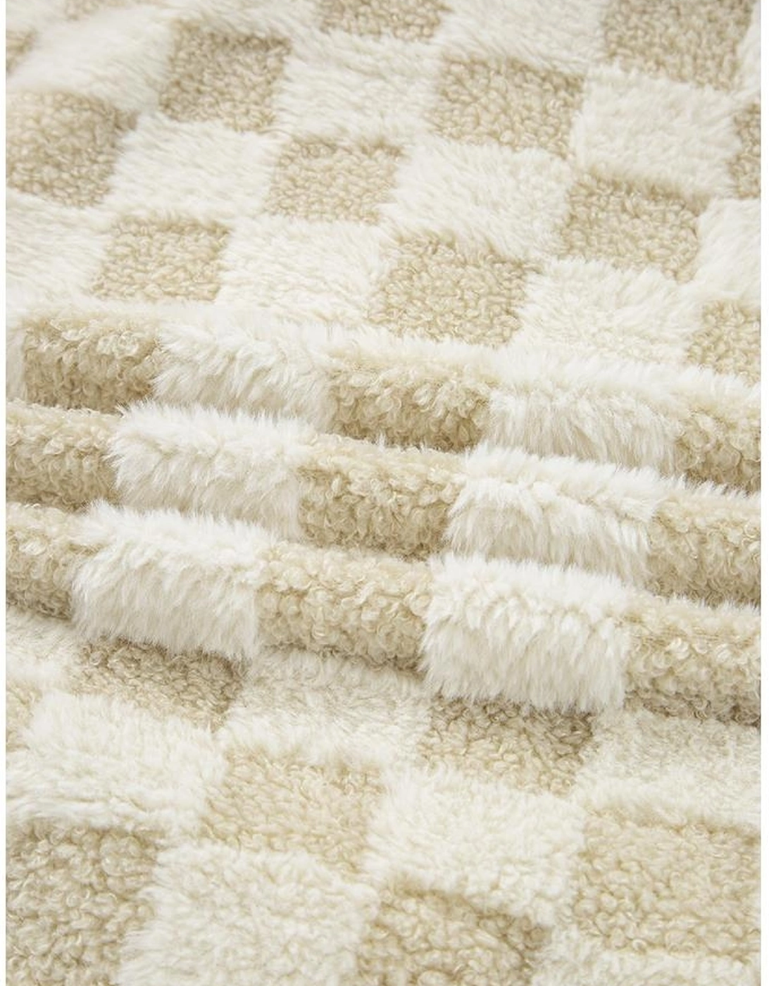 Khaki Sherpa Checkerboard Snap Button Vest Jacket With Pocket