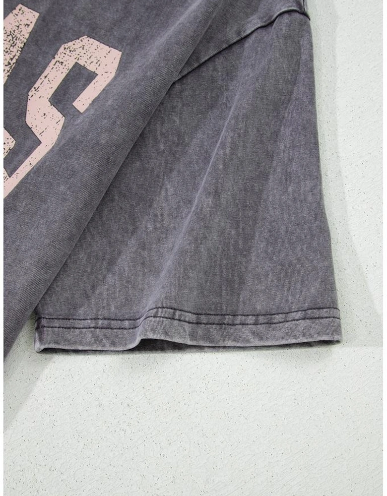 Medium Grey TEXAS Steer Head Graphic Mineral Wash Oversized T Shirt