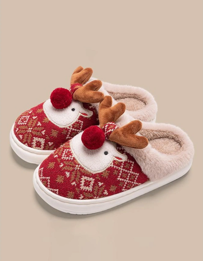 Azura Exchange Fiery Red Christmas Cartoon Reindeer Plush Home Slippers