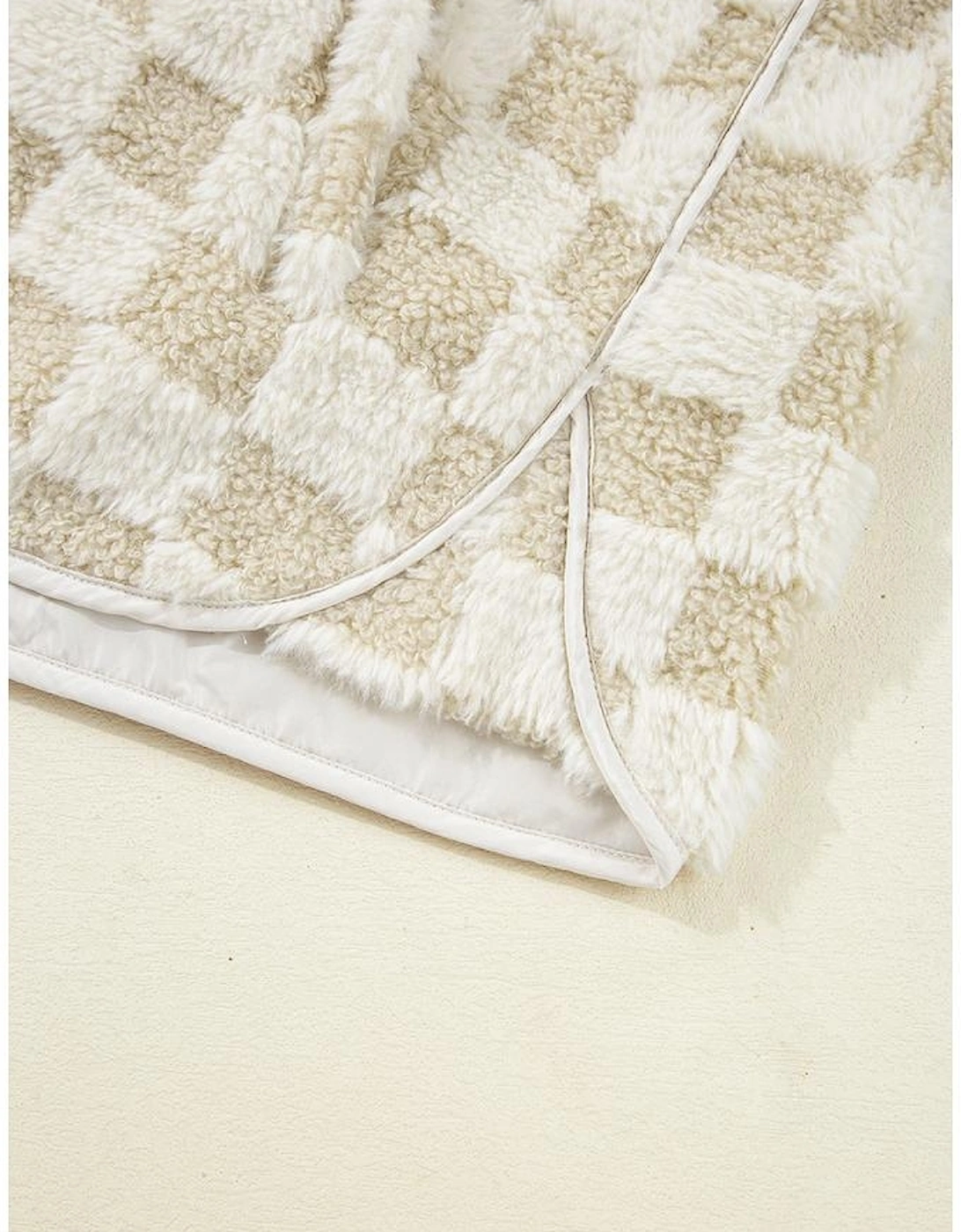 Khaki Sherpa Checkerboard Snap Button Vest Jacket With Pocket