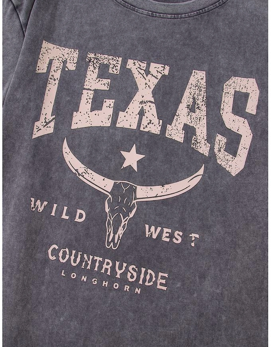 Medium Grey TEXAS Steer Head Graphic Mineral Wash Oversized T Shirt