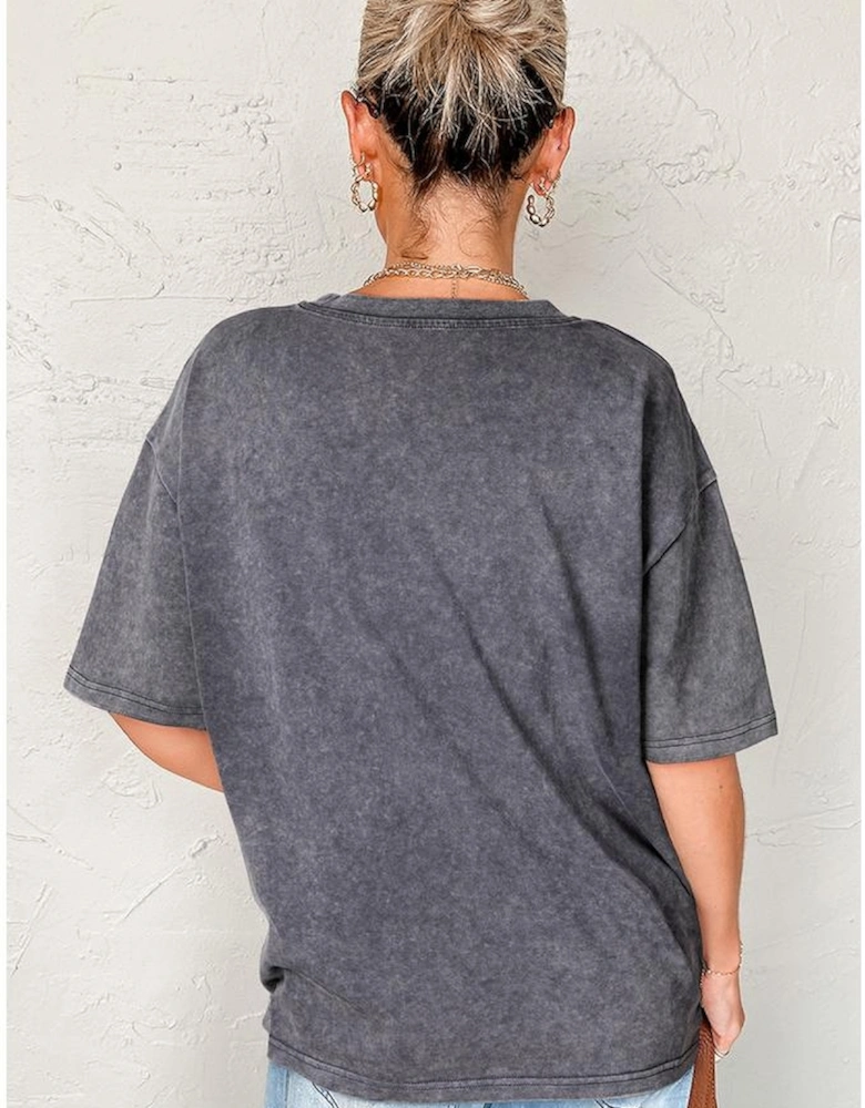 Medium Grey TEXAS Steer Head Graphic Mineral Wash Oversized T Shirt