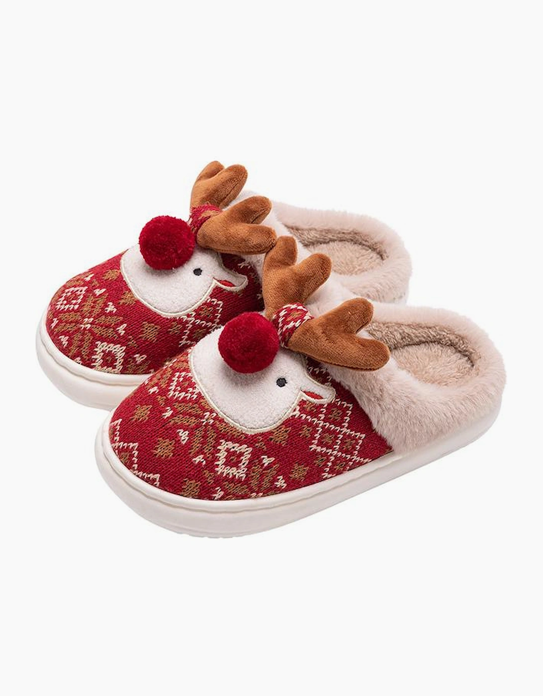 Azura Exchange Fiery Red Christmas Cartoon Reindeer Plush Home Slippers