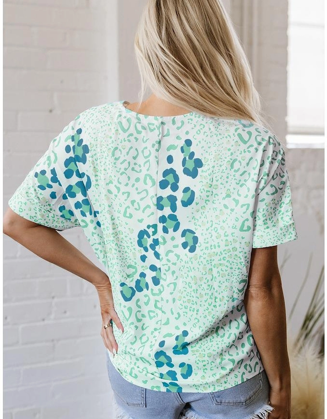 Green Mixed Leopard Print V Neck Short Sleeve Blouse, 8 of 7