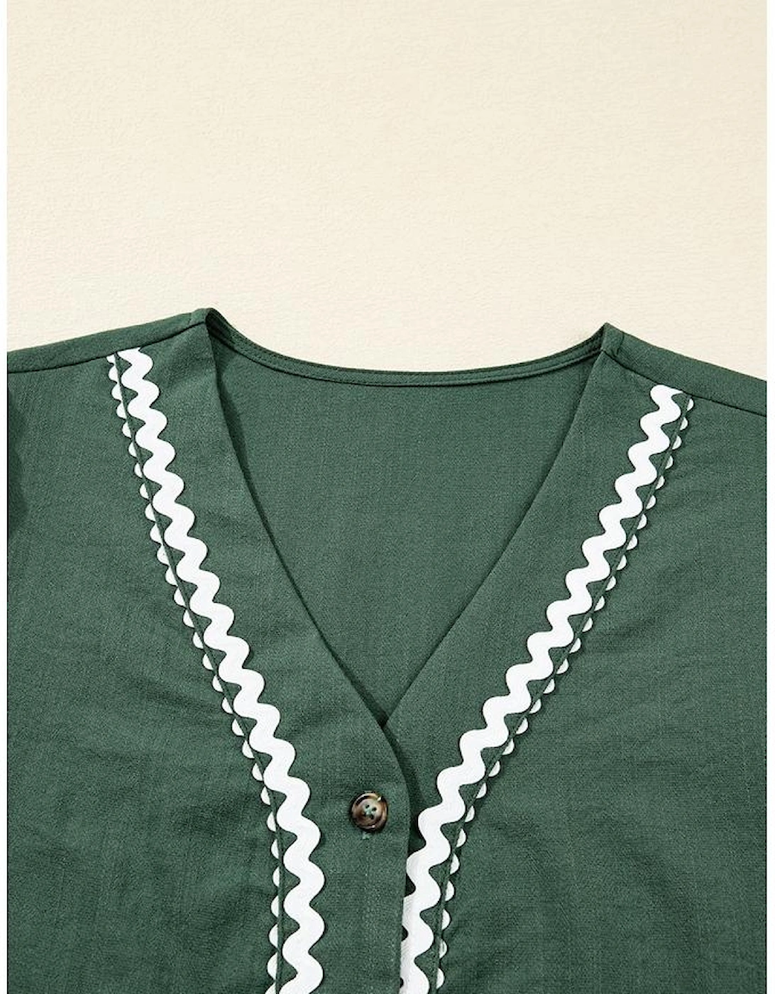 Canton Contrast Ricrac Trim Button V Neck Knotted Bracelet Sleeve Shift Dress