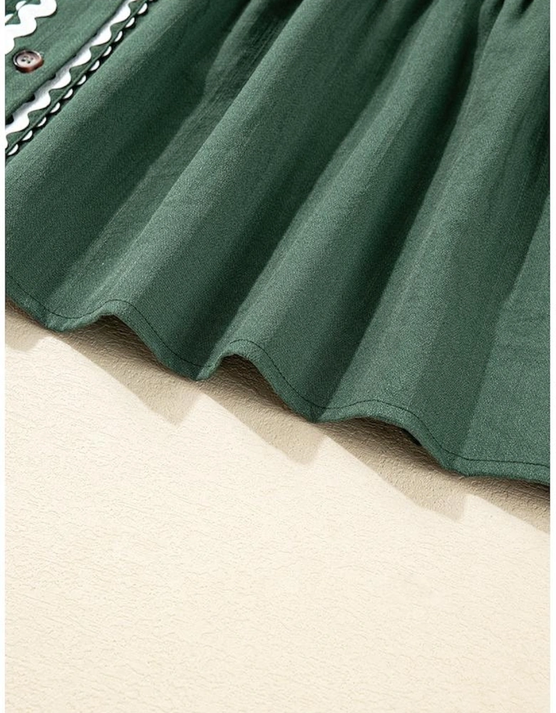 Canton Contrast Ricrac Trim Button V Neck Knotted Bracelet Sleeve Shift Dress