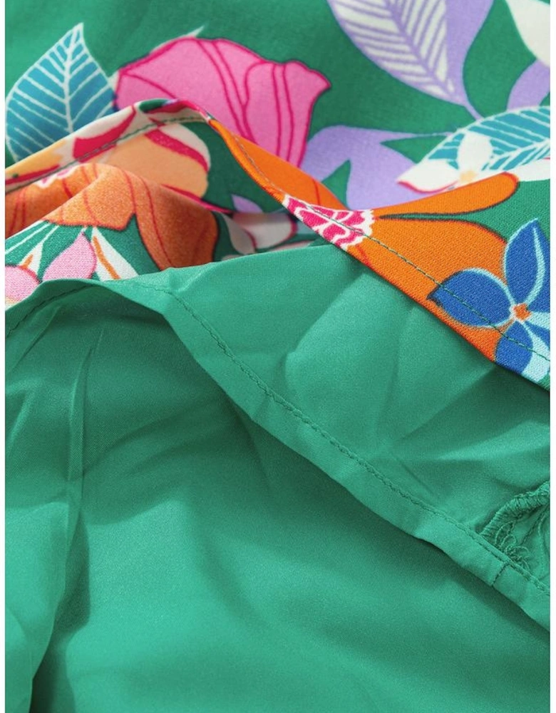 Green Floral Print Sleeveless Ruffle Tiered Maxi Dress