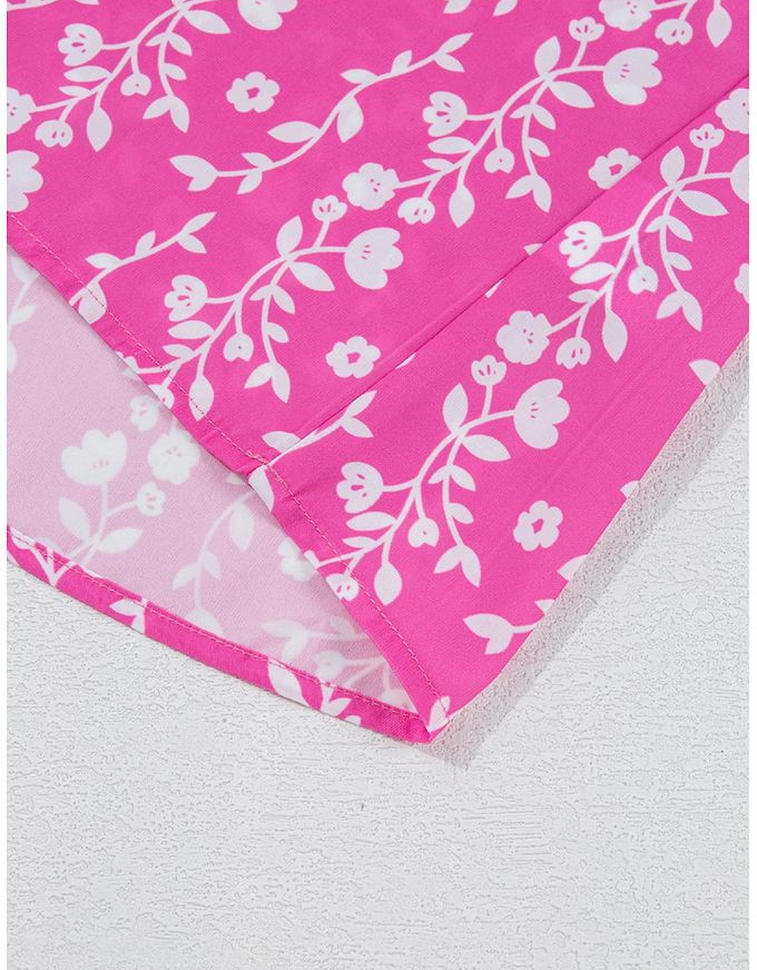 Pink Floral Print Ric-rac Tiered Ruffled V Neck Blouse