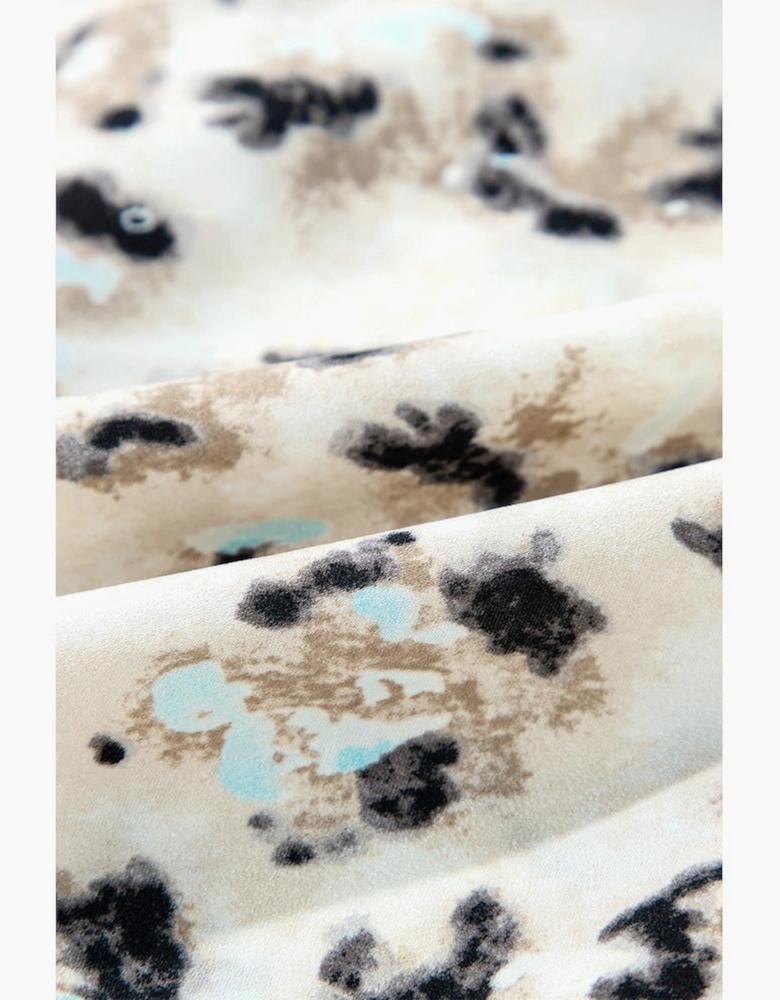 Khaki Leopard Print Buttoned Front 3/4 Sleeve Tiered Ruffled Hem Dress