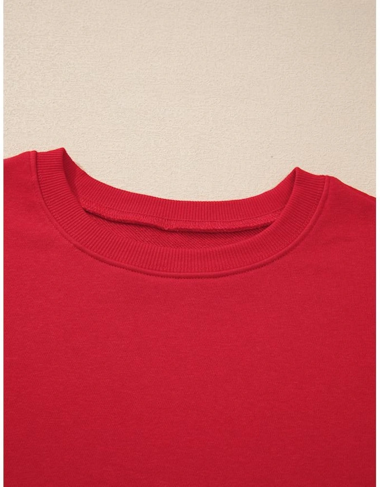 Racing Red Solid Crew Neck Drop Shoulder Plus Size Sweatshirt