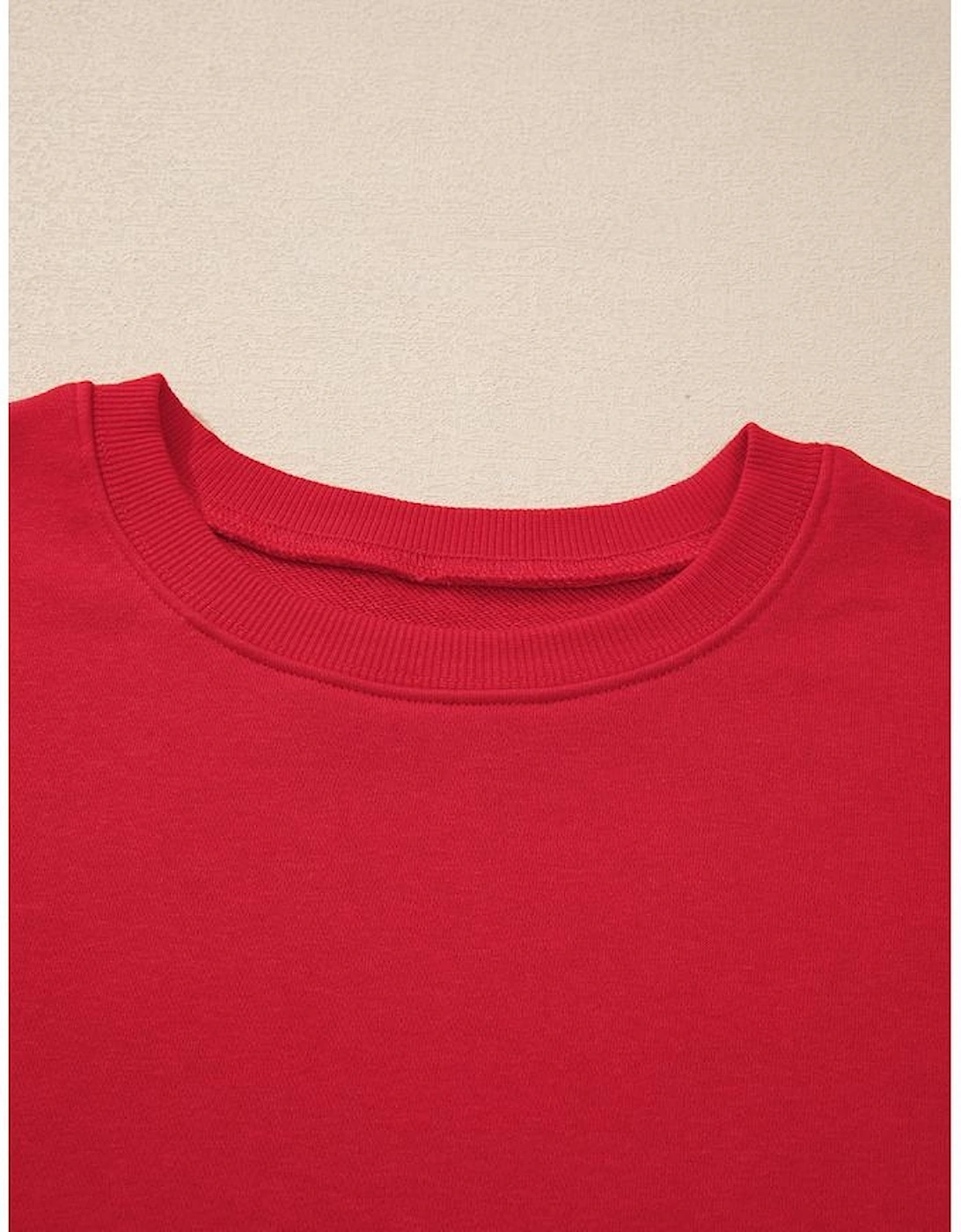 Racing Red Solid Crew Neck Drop Shoulder Plus Size Sweatshirt