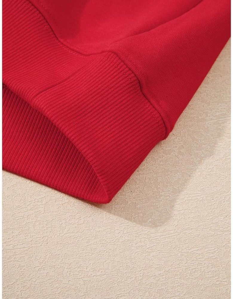 Racing Red Solid Crew Neck Drop Shoulder Plus Size Sweatshirt