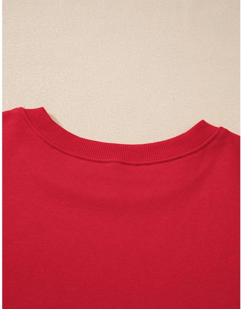 Racing Red Solid Crew Neck Drop Shoulder Plus Size Sweatshirt