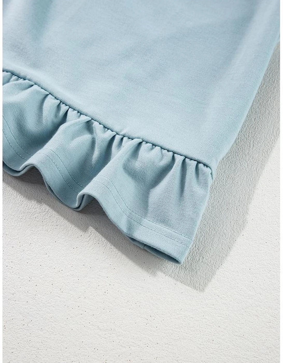 Iceland Blue Solid Ruffled Hem Loose Fit Tunic Hoodie