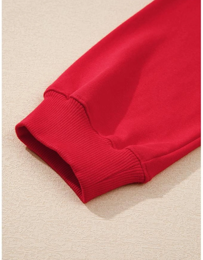 Racing Red Solid Crew Neck Drop Shoulder Plus Size Sweatshirt