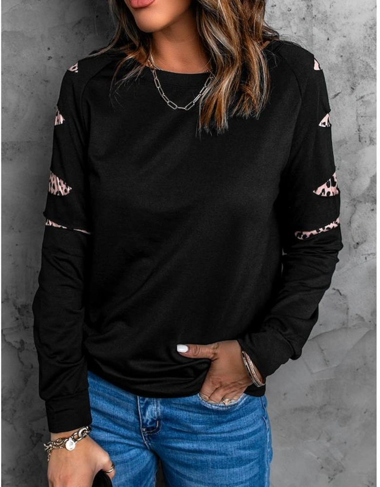 Leopard Insert Black Sweatshirt
