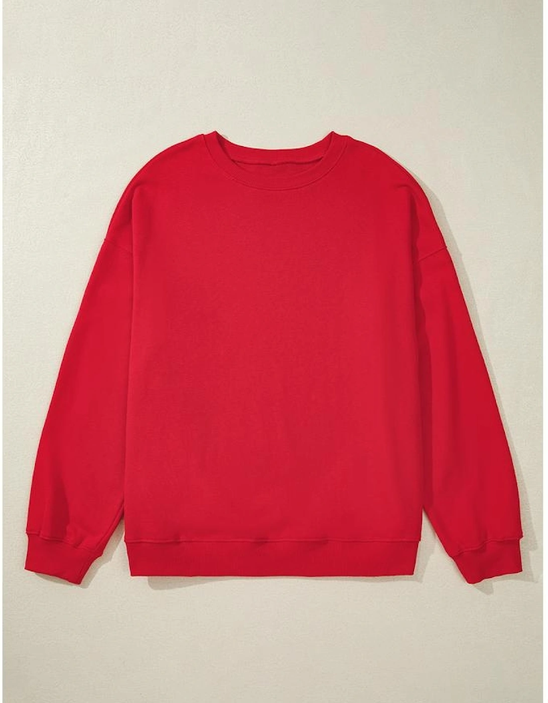 Racing Red Solid Crew Neck Drop Shoulder Plus Size Sweatshirt, 10 of 9