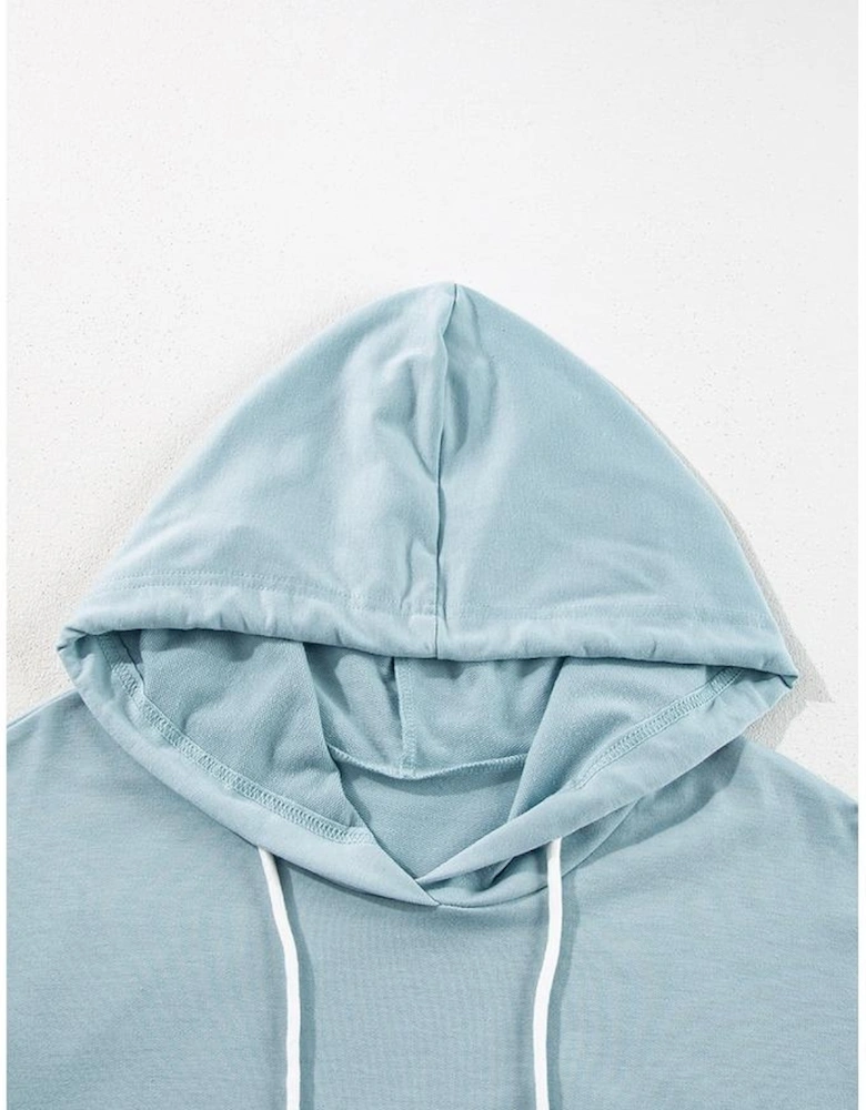 Iceland Blue Solid Ruffled Hem Loose Fit Tunic Hoodie