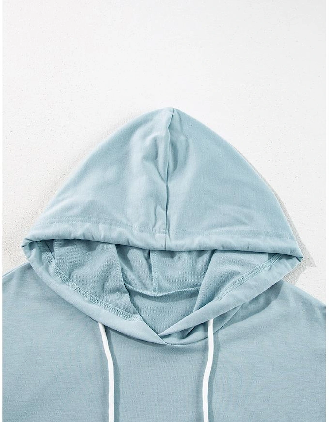 Iceland Blue Solid Ruffled Hem Loose Fit Tunic Hoodie