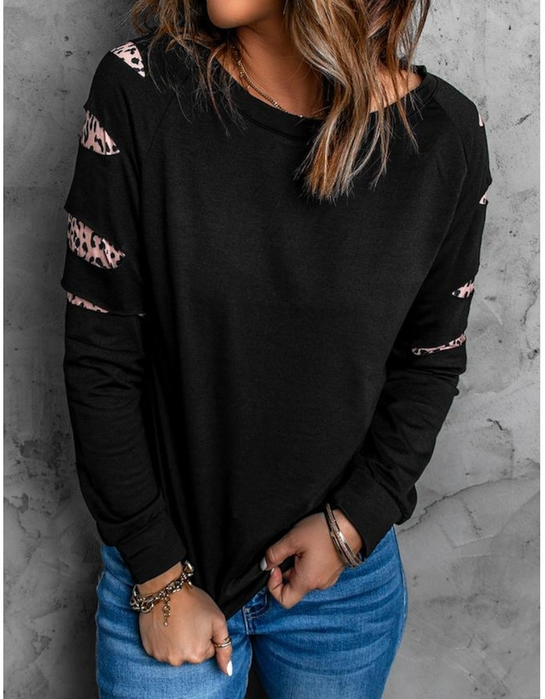 Leopard Insert Black Sweatshirt