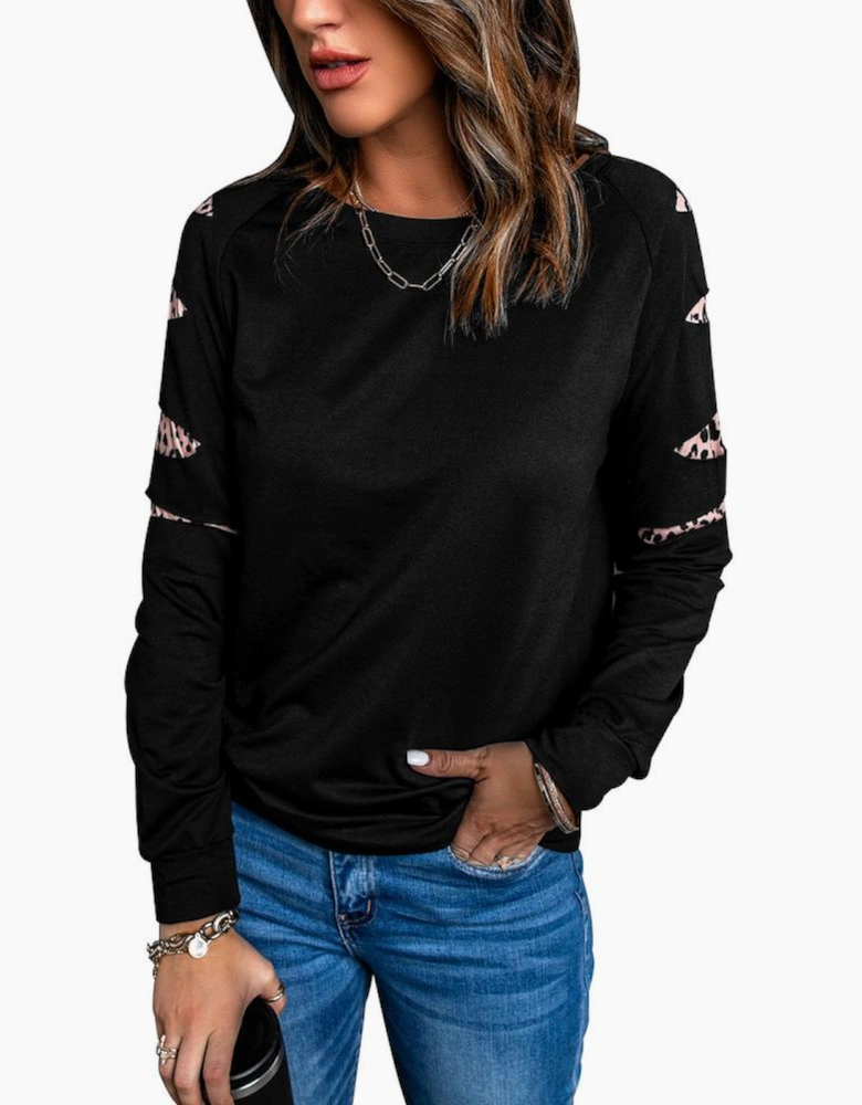 Leopard Insert Black Sweatshirt