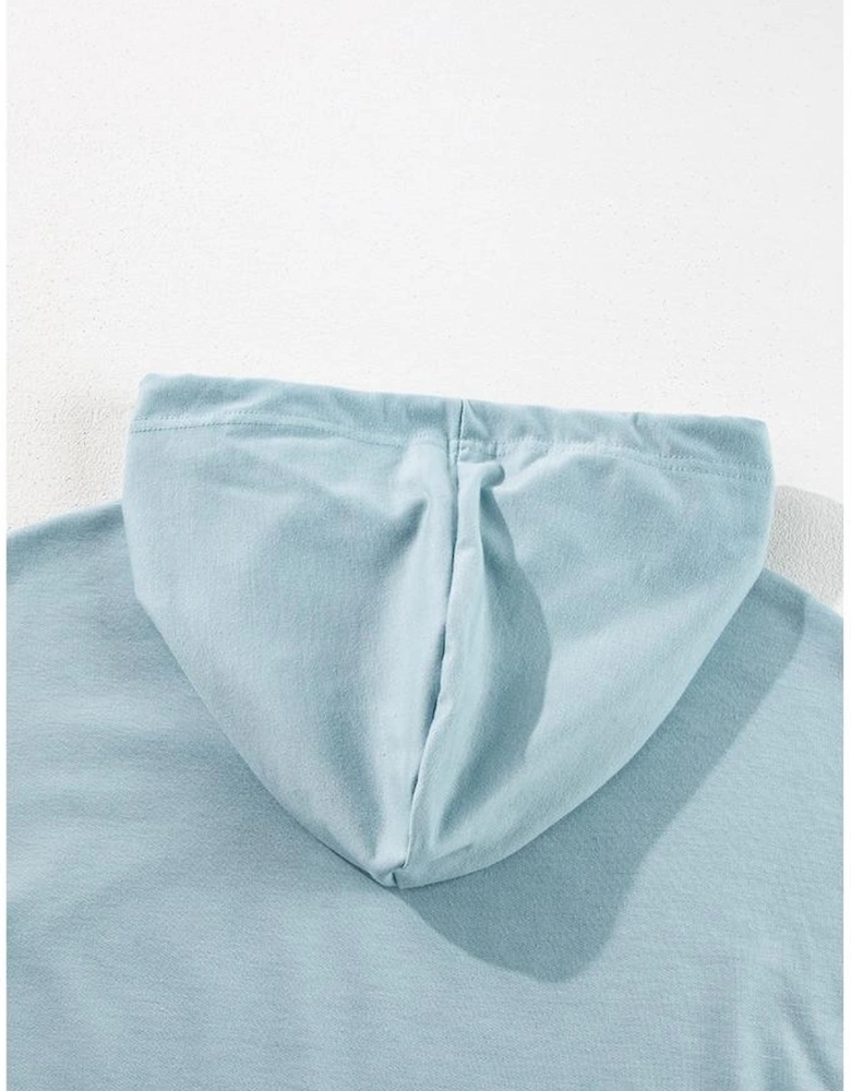 Iceland Blue Solid Ruffled Hem Loose Fit Tunic Hoodie