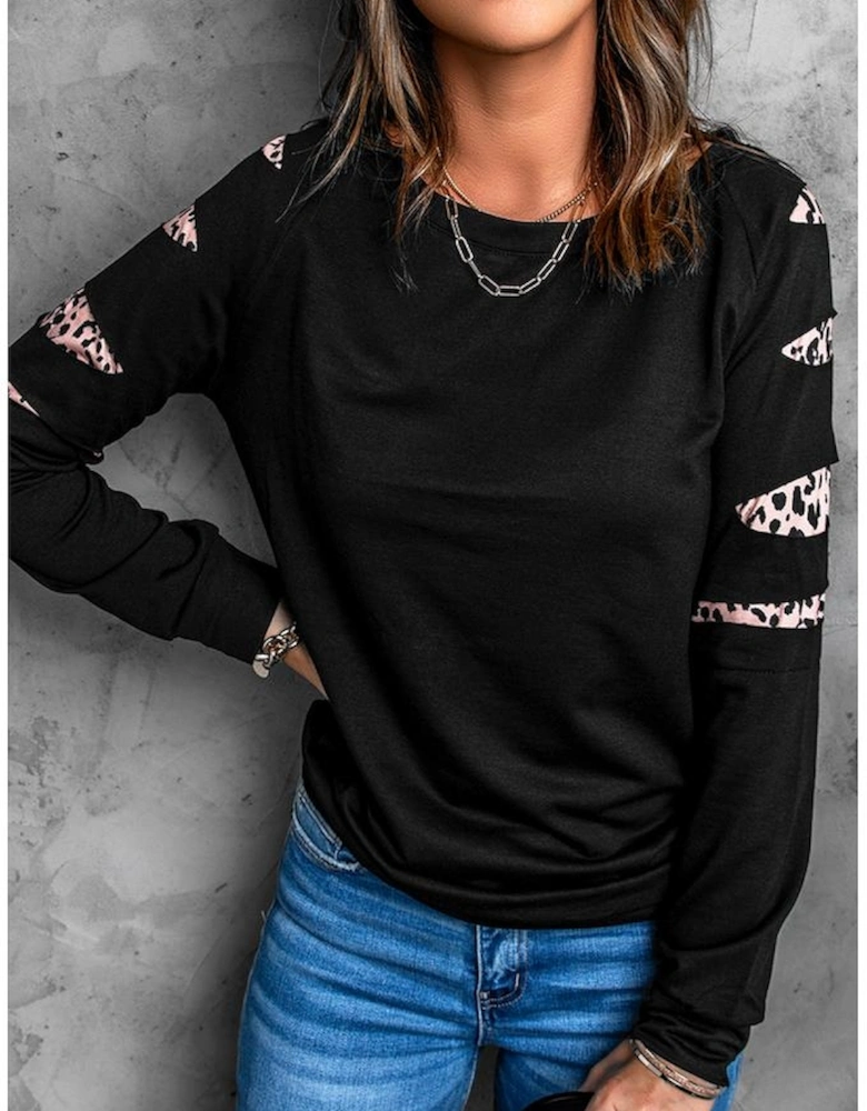 Leopard Insert Black Sweatshirt