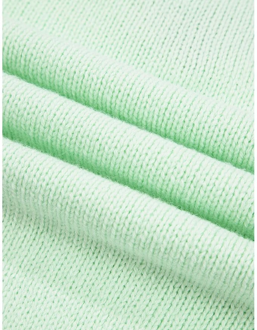 Green Stitched V Neck Color Block Knitted Drop Shoulder Sweater