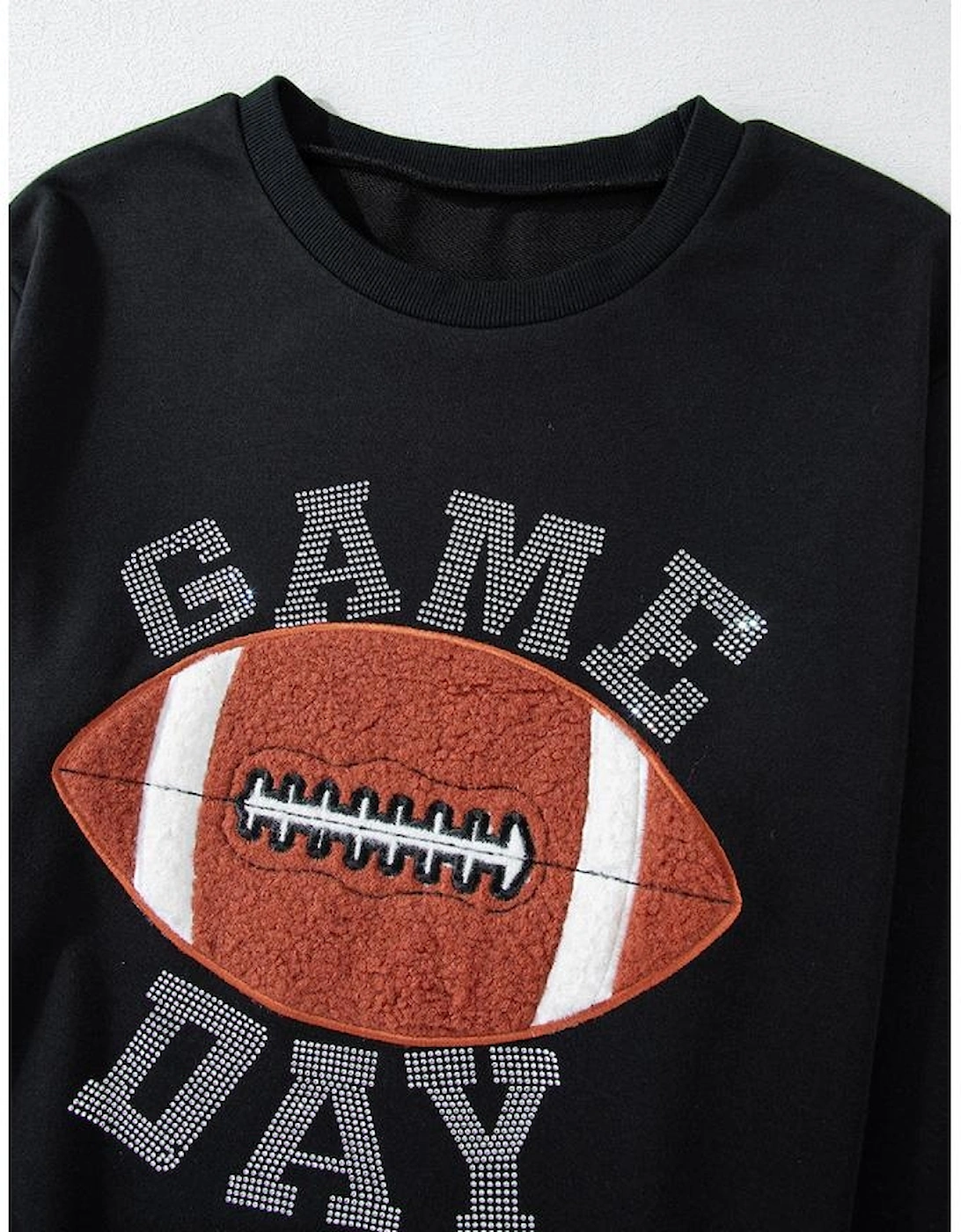 Black GAME DAY Rugby Football Graphic Pullover and Shorts Casual Outfit