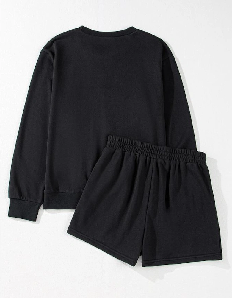 Black GAME DAY Rugby Football Graphic Pullover and Shorts Casual Outfit