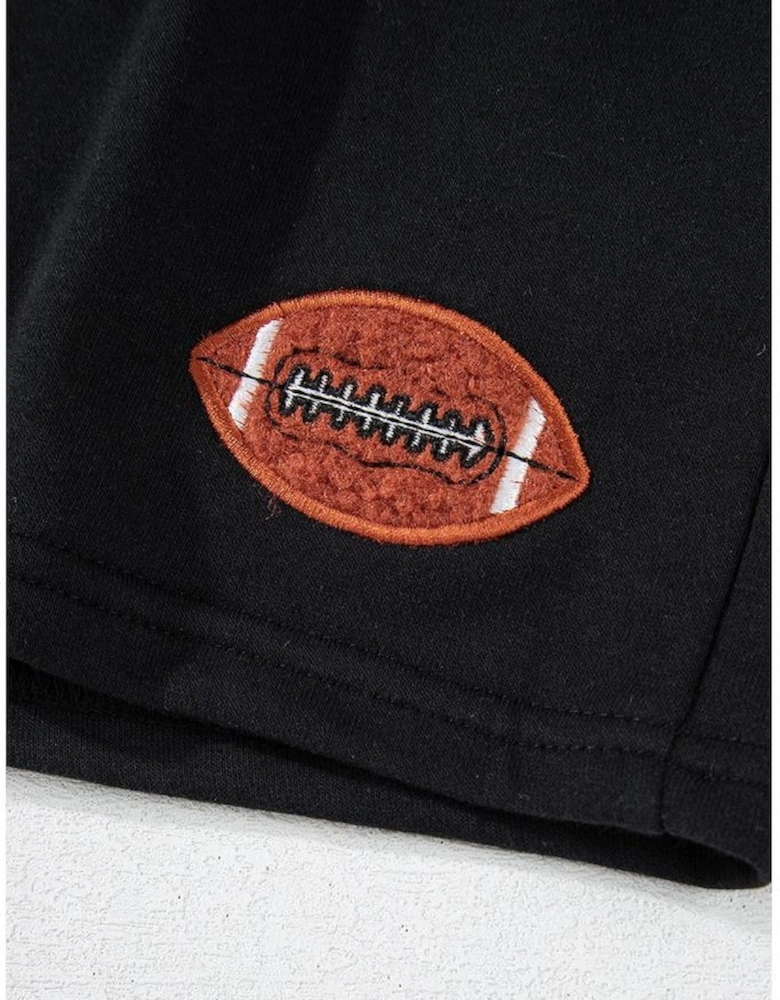 Black GAME DAY Rugby Football Graphic Pullover and Shorts Casual Outfit