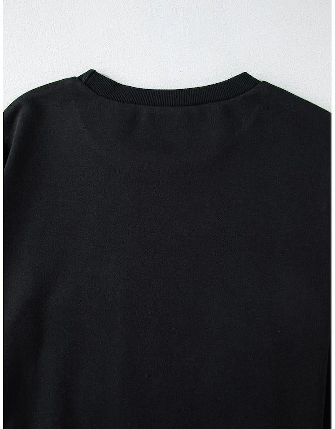 Black GAME DAY Rugby Football Graphic Pullover and Shorts Casual Outfit