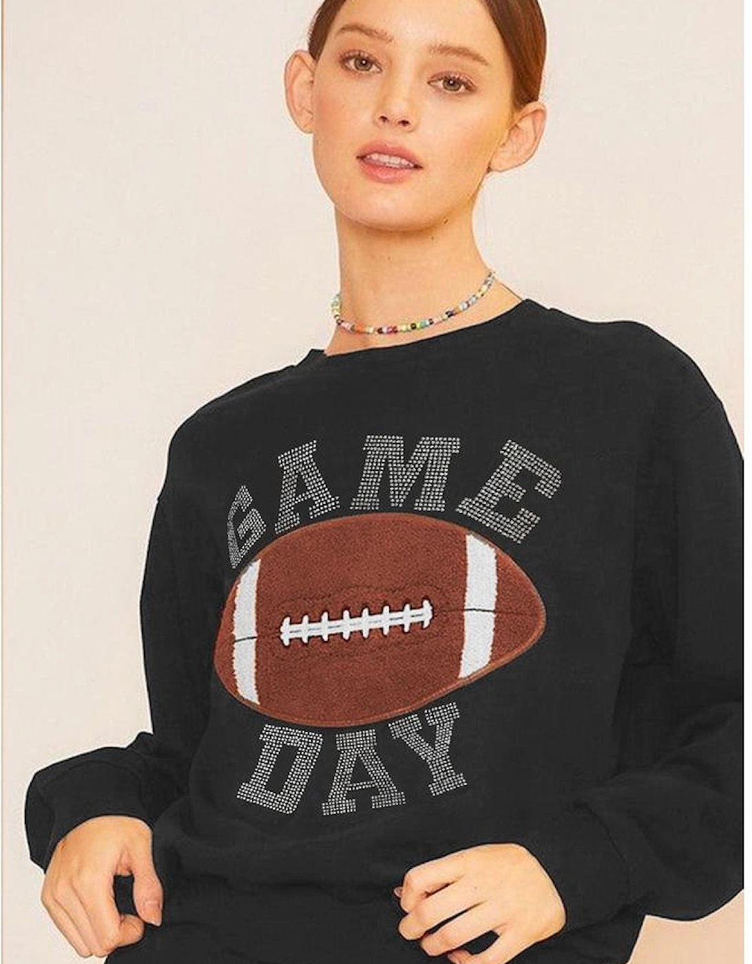 Black GAME DAY Rugby Football Graphic Pullover and Shorts Casual Outfit