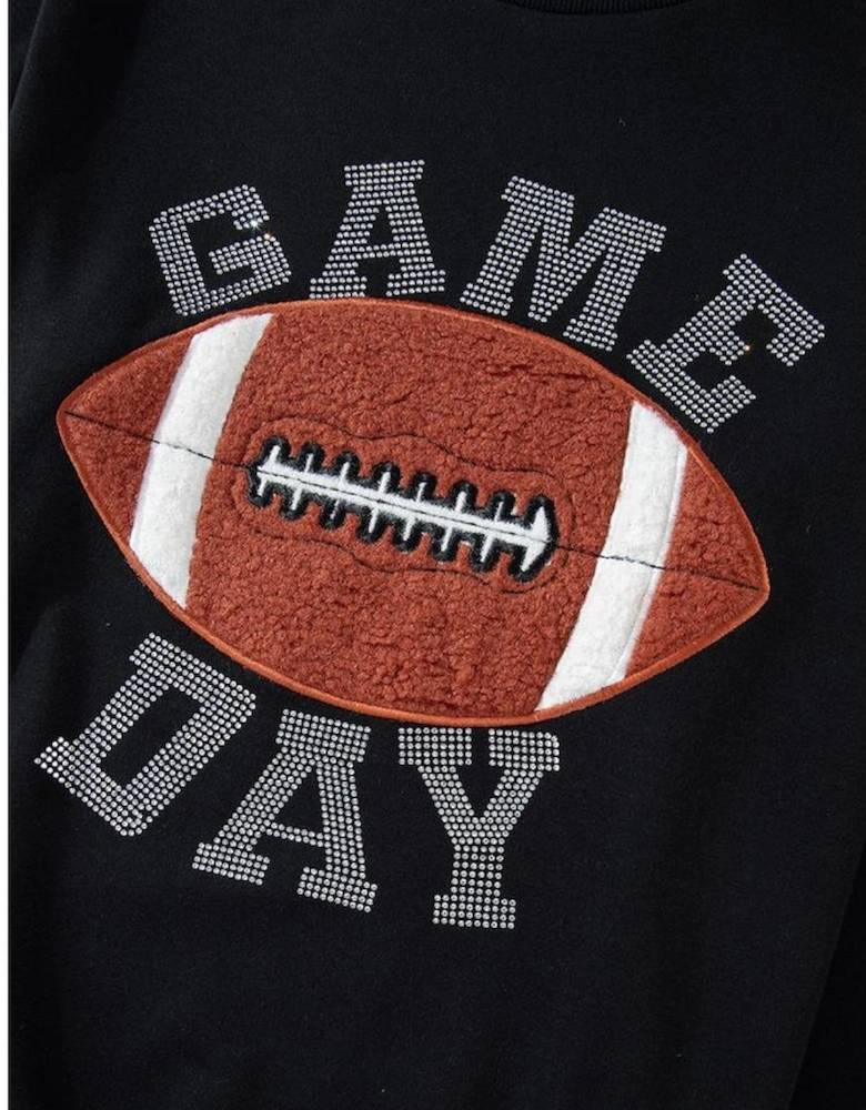 Black GAME DAY Rugby Football Graphic Pullover and Shorts Casual Outfit